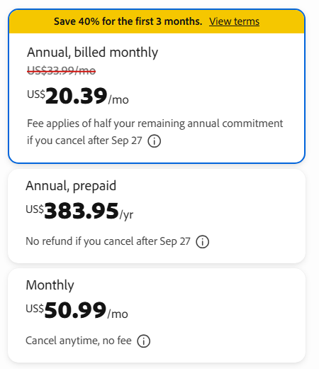 Bảng giá Adobe chính thức bằng đô la Mỹ
