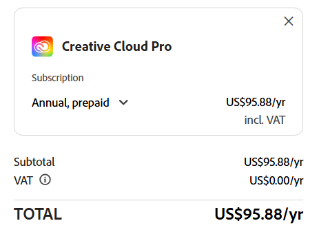 Giá Creative Cloud Student trên trang Adobe